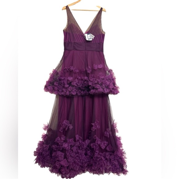NWT Marchesa Notte Tiered 3D Floral Tulle Purple Aubergine  Gown Size 14 - Picture 10 of 16